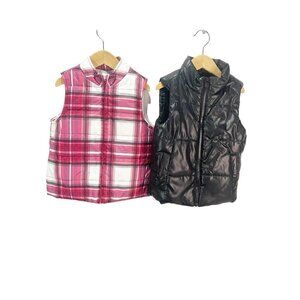 Gymboree Justice 5T Girls Plaid Black Padded Winter Puffer Vest Zip Front Lot 2